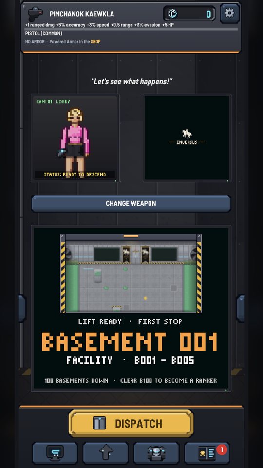 The home screen before a descent